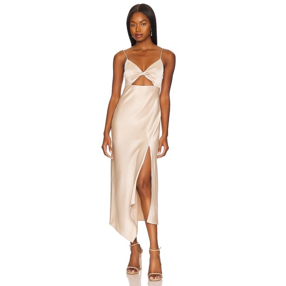 Alice & Olivia NWT Harmony Asymmetrical Midi Dress in Sand Size 0 MSRP‎ $465 - Picture 1 of 10